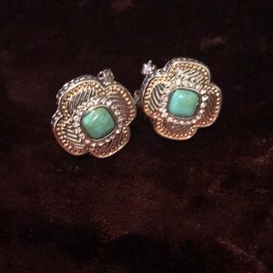 Silver plated and turquoise French back earring